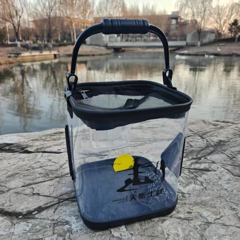 Transparent Portable Outdoor Fishing Bucket with EVA Handle - Thickened Live Fish Keeper and Lure Bucket
