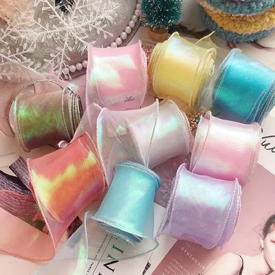 35Meters Laser Organza Curling Ribbon Hair Bows For Crafts Handmade Rainbow Tulle DIY Accessories Flower Packing Wholesale