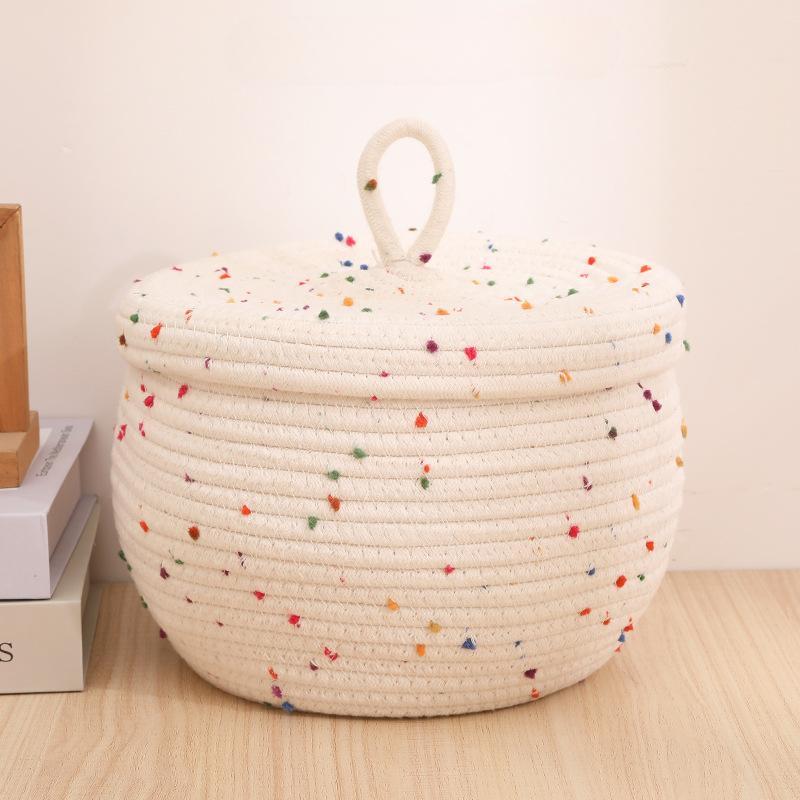 Home Desktop Miscellaneous Storage Basket Multi-purpose Hand Woven Cotton Rope Material Snacks Cosmetics Stationery Storage Box