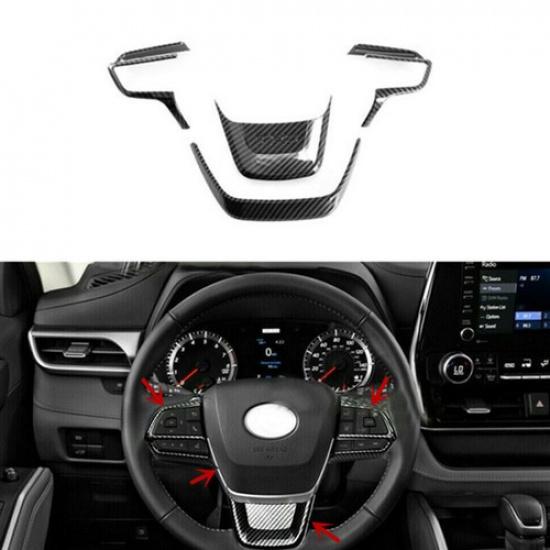 Carbon Fiber 4X Steering Wheel Decor Cover Trim For Toyota Highlander 2021-2024