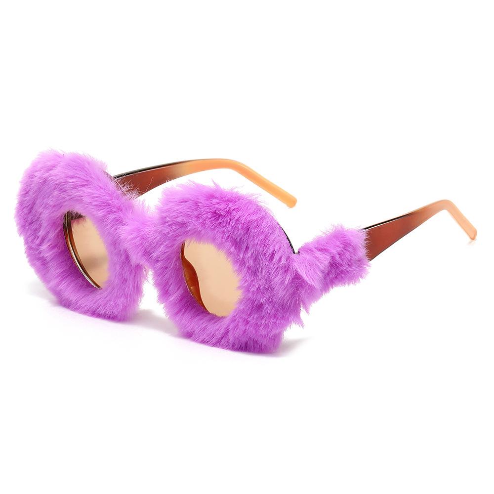 New Arrival Round Plush Sunglasses For Women Party Vintage Oversized Decorative Glasses Winter Thermal Fluffy Eyewear Uv400
