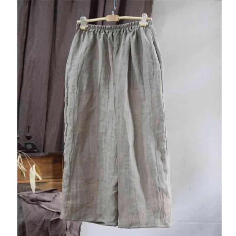 Johnature Fashion Linen Long Sleeves Vintage Solid Color Pants Autumn Woman Casual Retro Vintage Pants