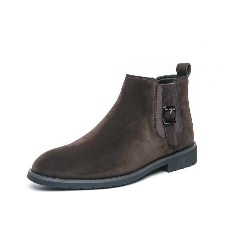 Mens Chelsea Boots Winter Suede-Like PU Round Toe Thick Sole Retro Style Mid-Calf Fashion Footwear