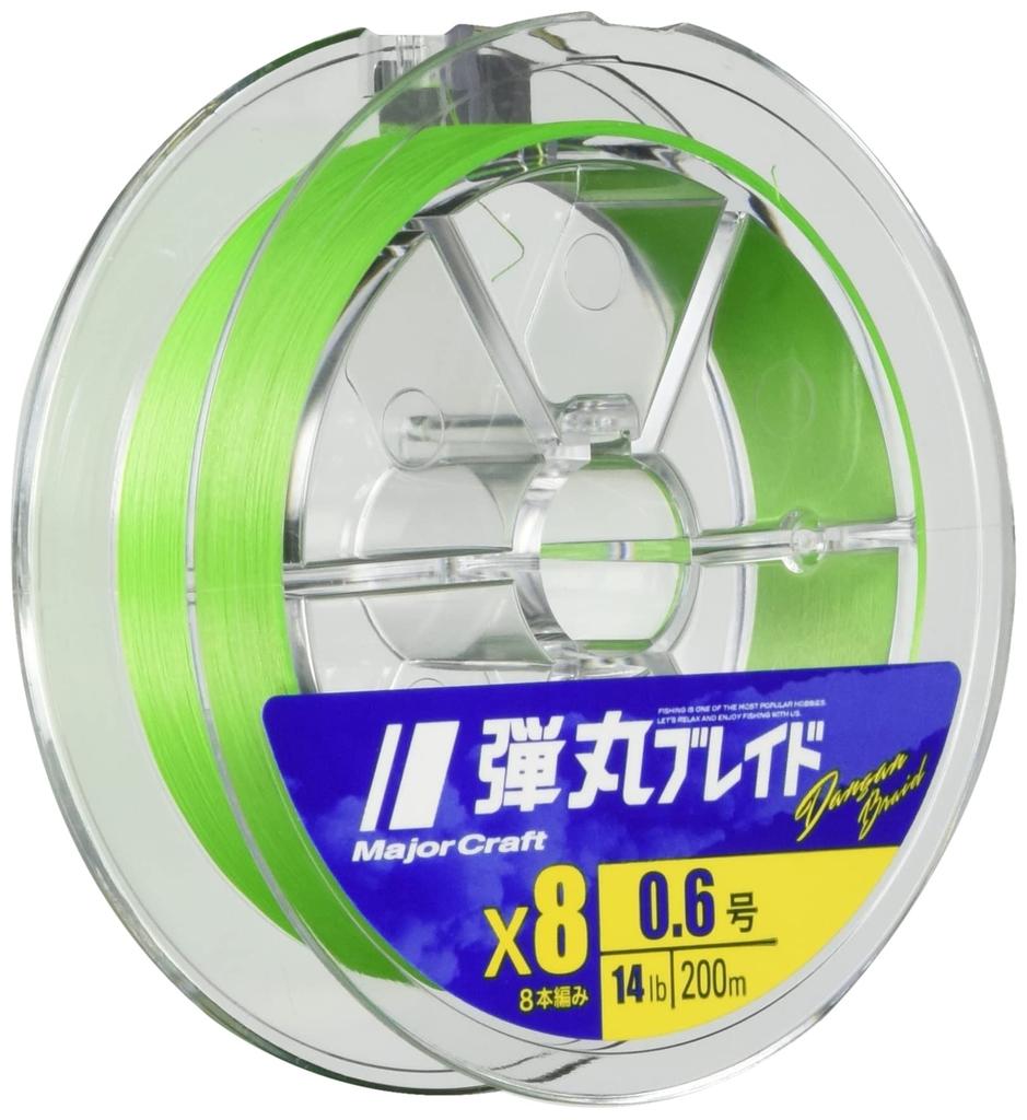 Major Craft PE Bullet Solid Line, Braid, 8-Strand, Color, DB8-200/0.6GR, Green, 200M/0.6