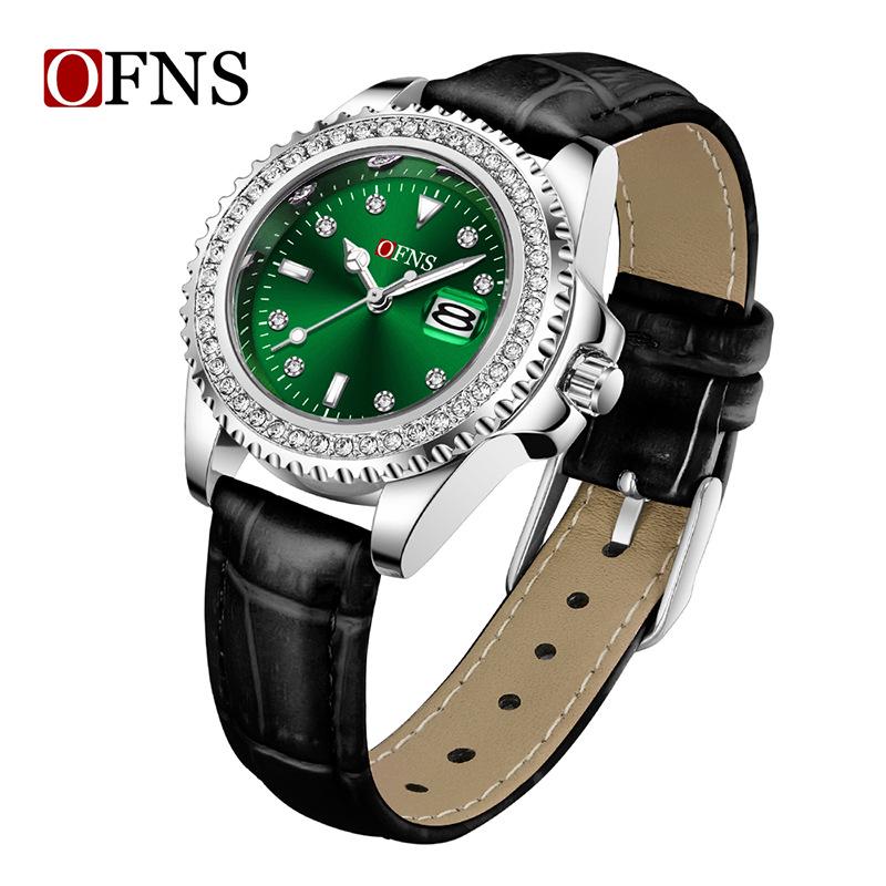 OFNS Women s Green Submariner Waterproof Quartz Wristwatch with Calendar & Luminous Features - Popular Commuting Watch