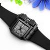 Square Stylish Sports Watch Leather Belt Waterproof Casual Business Black Gift for Boyfriend Fashion Accessory Men's