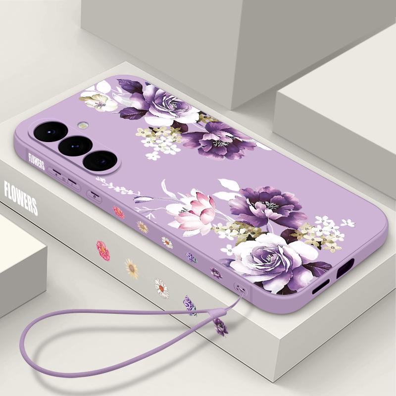 S25 Ultra Case Purple Peony Flower Cover For Samsung Galaxy S24 S22 Ultra S23 Plus S21 FE A54 A15 A35 A55 A16 A36 A56 5G Capa