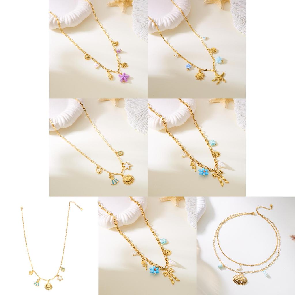 Summer Jewelry Multilayer Stainless Steel Sea Turtle Shell Pendant Necklace For Women