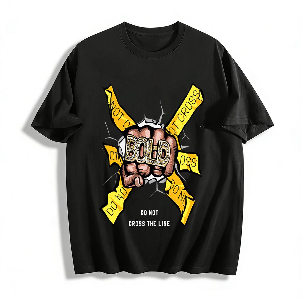 

Bold Fist Print Streetwear Top Break Through Warning Tape Tee Pure cotton T-shirt XXS