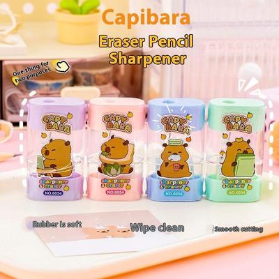 4Pcs Creative Cartoon Capybara 2In1 Manual Pencil Sharpener Eraser Cute Children'S Stationery Gift Student School Supplies