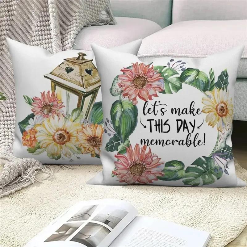 Customizable Throw Pillow Cover Home Decor Sofa Decorative Pillow Cover Spring Daisy Flower Letter Cushion Cover