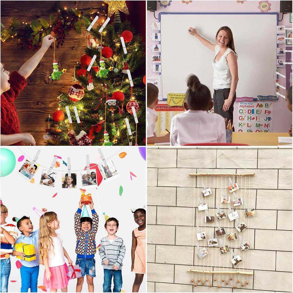 50Pcs White Wooden Clothesp, 2.9 inch Clothes P for Crafts, Natural Laundry Hanging Clips, DIY Cheer Pin