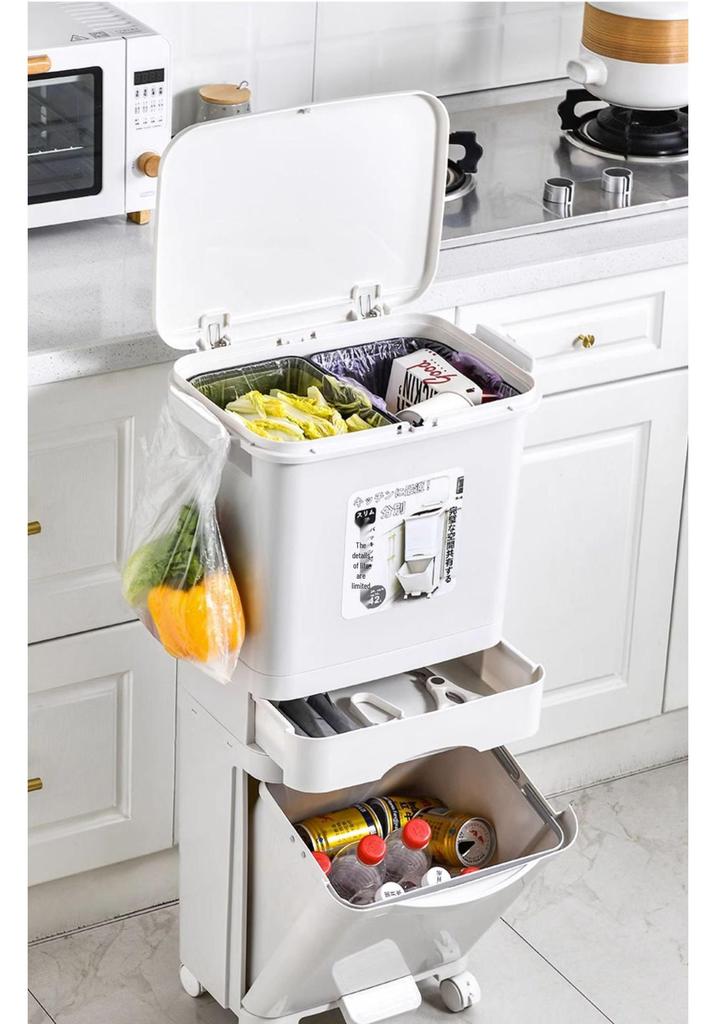 JEKO Elevated Kitchen Trash Can with Lid, Push-to-Open, Large Capacity, Double Layer for Dry/Wet Separation