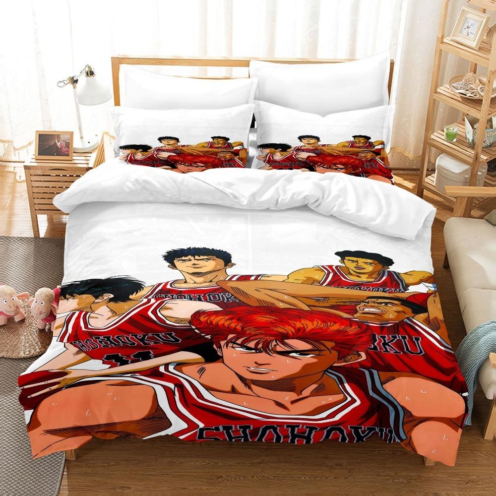 Anime Basketball Theme Microfibre Bedding Sets, Children's Bed Linen with Zip Room Decor Duvet Cover for Teenagers Adult 3-Piece