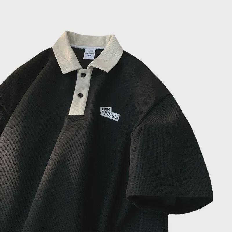 Men's Retro Waffle Polo: Short Sleeve Lapel Shirt for Summer Couples