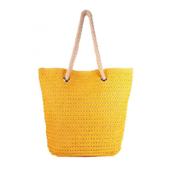 Sac Cabas en Paille - SCOOTER - MS2K070110 - Jaune - Poignées en Corde - Doublure en Toile