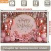 2D Pink Rose Gold Birthday Backdrop, Glitter Balloon & Floral Party Photography Background