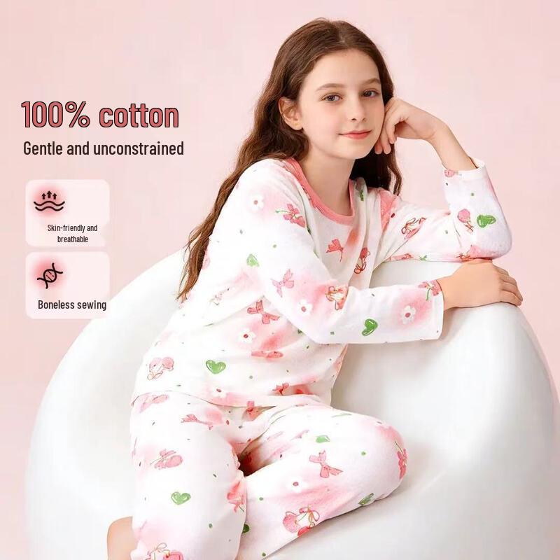 Girls' Pure Cotton Long-Sleeve Pajama Set