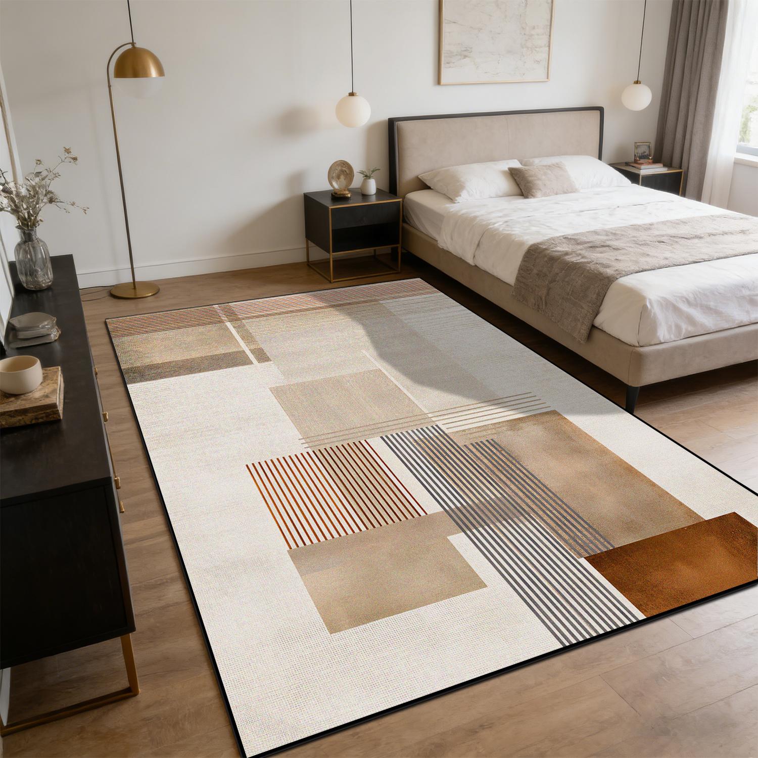 

Nordic Geometric Bedroom Bedside Carpet Easy Clean Washable Large Area Living Room Rugs Short Velvet Office Sofa Non-slip Mat 50x80cm