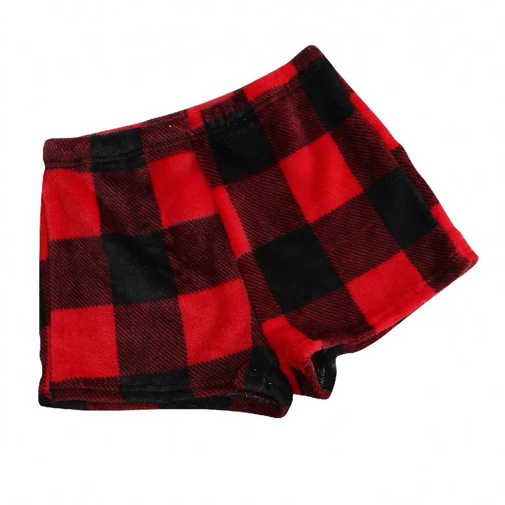 Women Pajama Shorts Plush Sleep Shorts Soft Elastic Waist Pajama Bottoms Plaid Pants