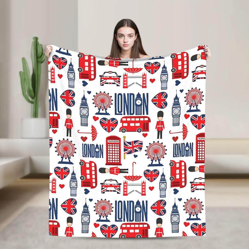 Union Jack Flag Knitted Fashion Blanket Flannel UK United Kingdom Great Britain British Warm Throw Fashion Blanket for Outdoor Travel Breath
