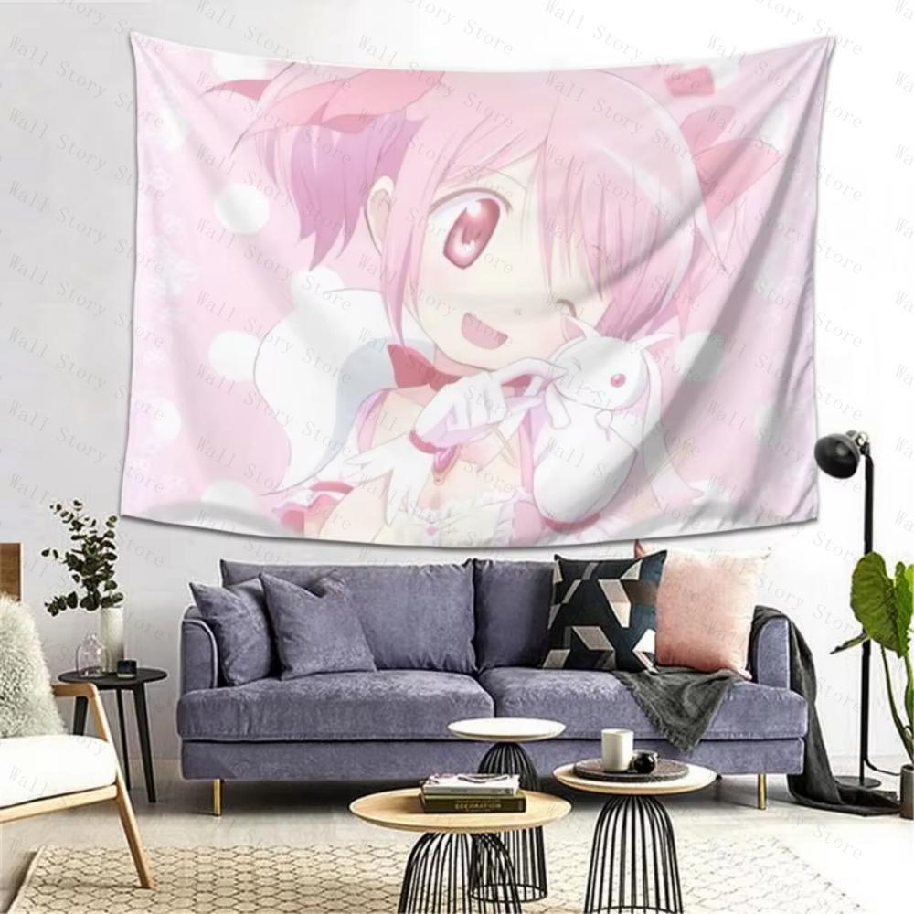 Gobelín s anime motivem Puella Magi Madoka Magica Madoka Kaname Kyubey s bílými puntíky do ložnice, obývacího pokoje