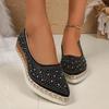 Sequin Cloth Glitter Decoration Wedge Heel Pumps Women 2025 Autumn Pointed Toe High Heel Loafers Casual Soft Sole Shoes
