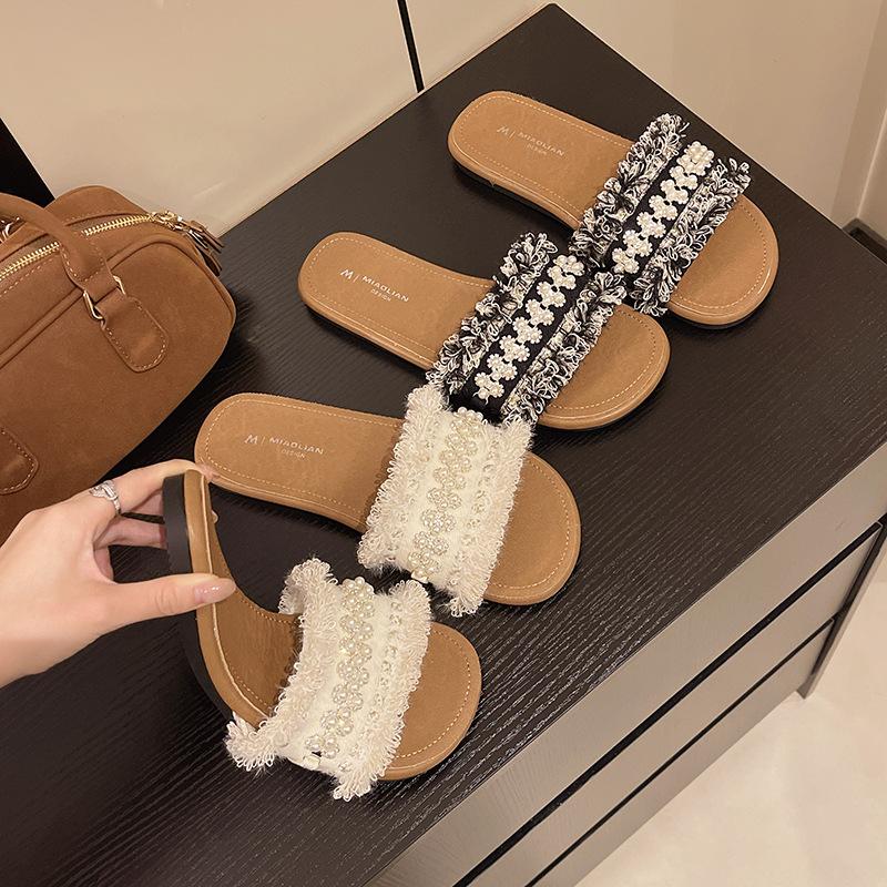 Xiaoxiangfeng Soft-soled Slippers Female 2025 Summer New Canvas with Skirt Fairy Wind Beach Sandals