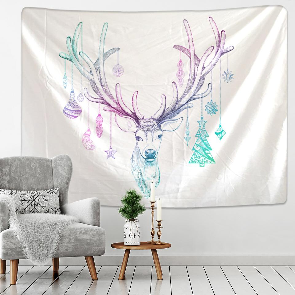 Einfache Linien Weihnachtsrentier Psychedelische Wandteppich Wand Weihnachtskunst Decke Matte Hintergrund Wohnraum Geschenk