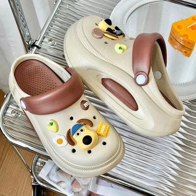 Detachable Thick Heel Clog Shoes Women's Summer New Home Anti-slip Heightening Beach Walking Cartoon Slippers Outdoor Wear