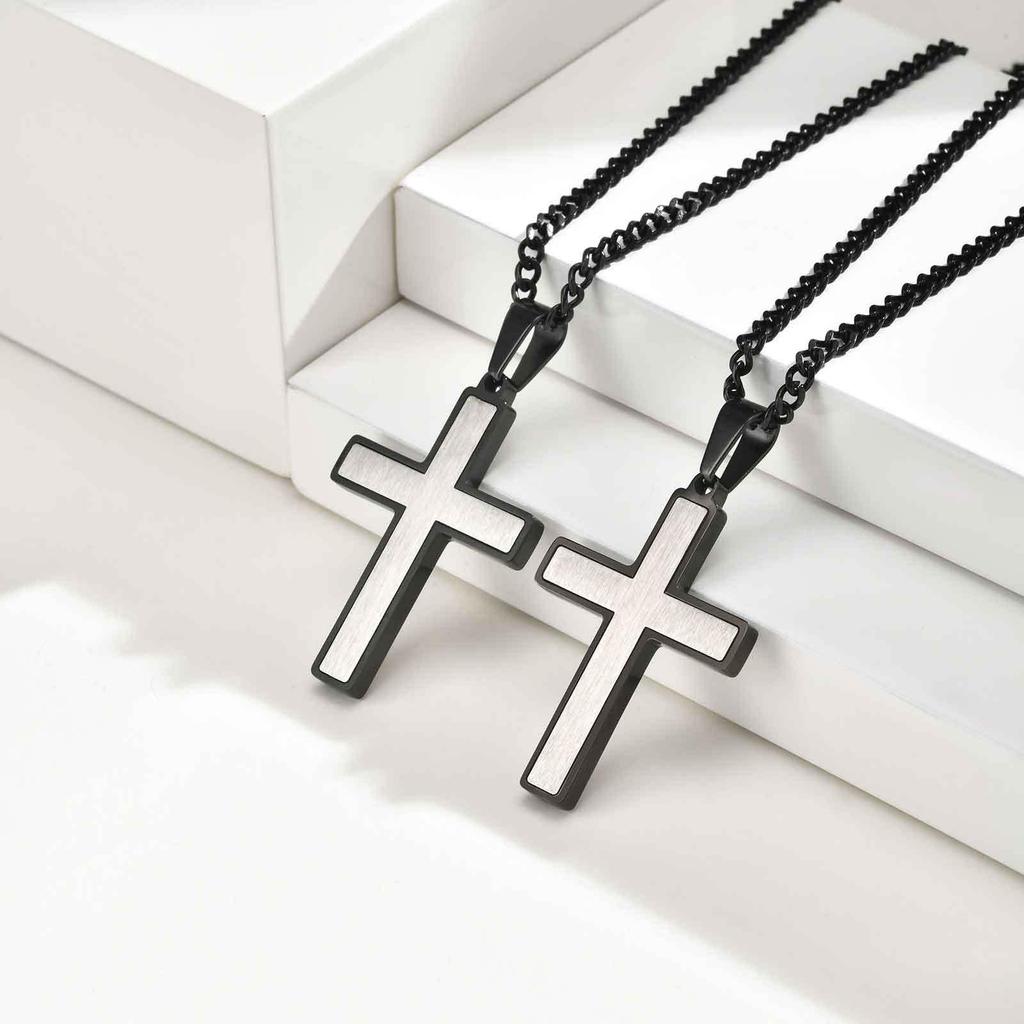 Minimalist Sandblasted Two-Tone Stainless Steel Cross Pendant PN-2239