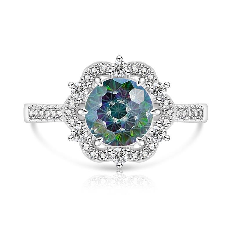 Copper Bright Millennium Cut High Carbon Diamond Plum Blossom Crown Ring Ladies Glamour Jewelry