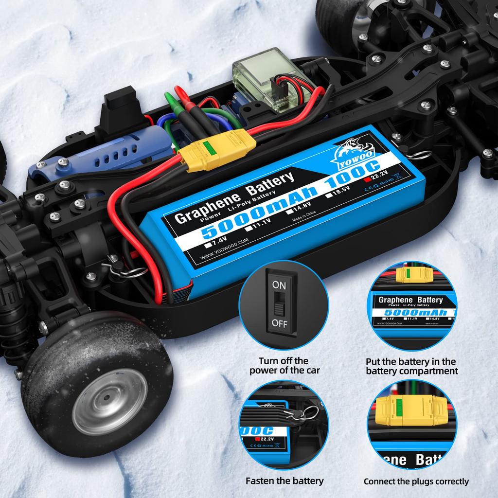 Yowoo RC LiPo 6S 5000mAh 100C 22.2V Graphene Battery with XT90S Plug for RC DJI EDF Airplane Quadcopter Helicopter Car Truck Boat Align 7.2 700L Yak