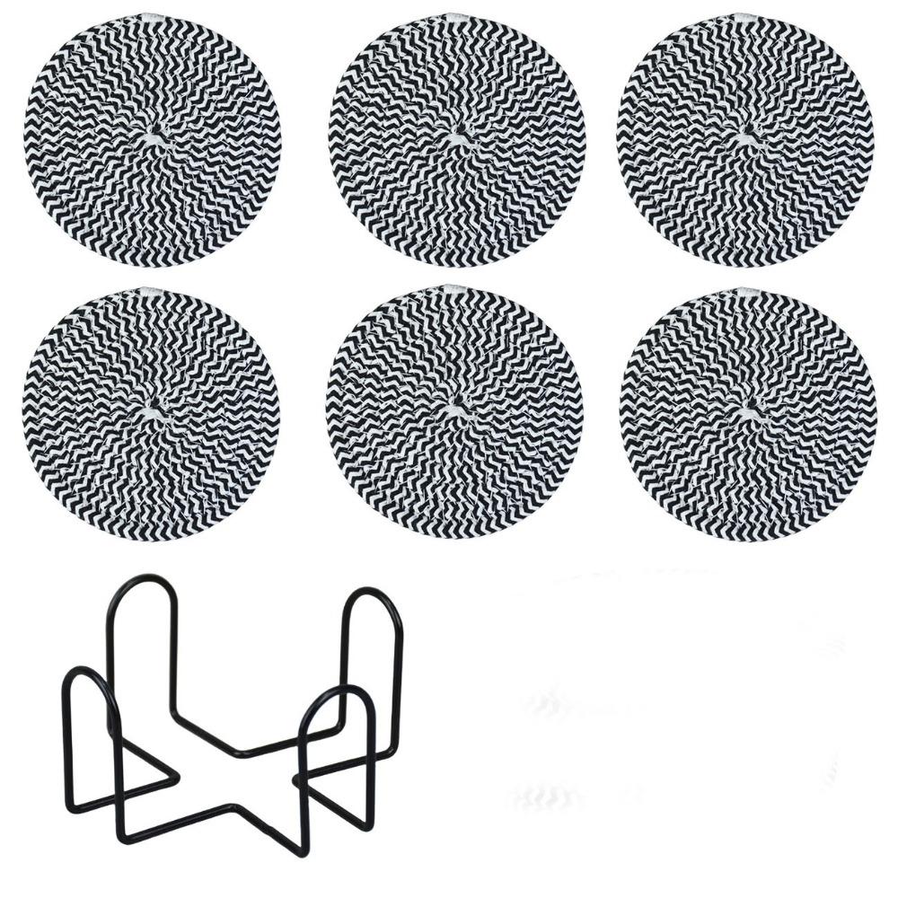 6Pcs Heat-resistant Woven Round  Coaster Set with Holder Tableware Mat Cup Coaster  Household