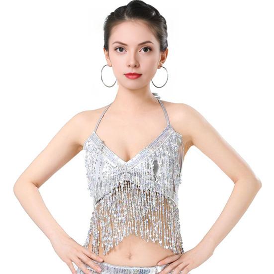 Women Sparkling Sequin Tops Belly Dance Fringe Costume Glitter Factor Party Sparkling Tops Festival Attire Carnival Outfit