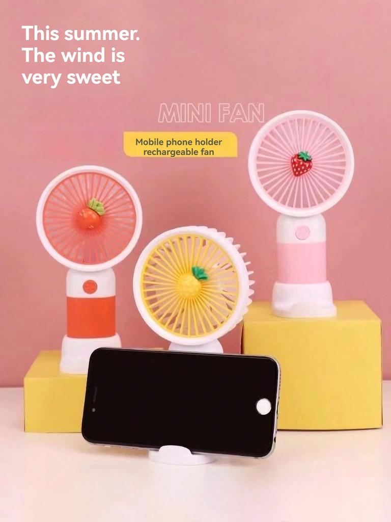 Mobile phone stand Small fan Handheld usb charging mini fruit portable office student electric fan