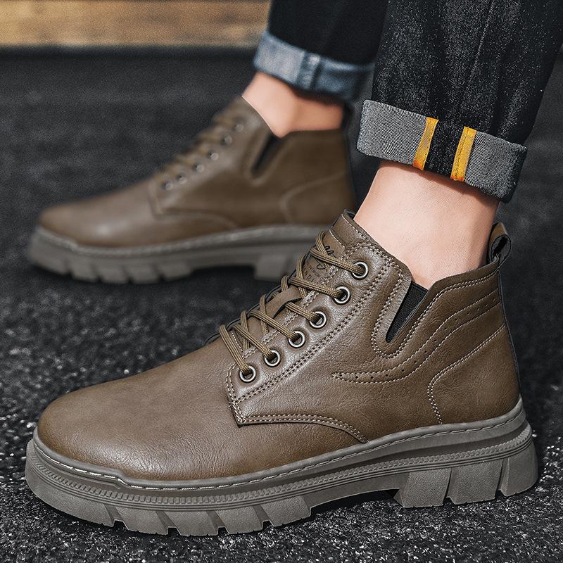 High-top casual shoes autumn and winter new thick-soled retro leather boots trendy board shoes men's outdoor tooling boots