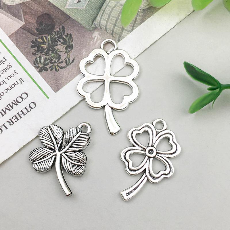 Antique Silver Alloy Four-Leaf Clover Pendant Charm for DIY Jewelry Making