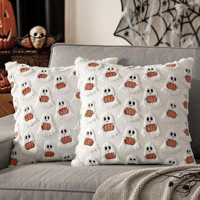 Halloween Pumpkin Ghost Pillow Cover Soft Plush Pillowcase Farmhouse Throw Cushion Case