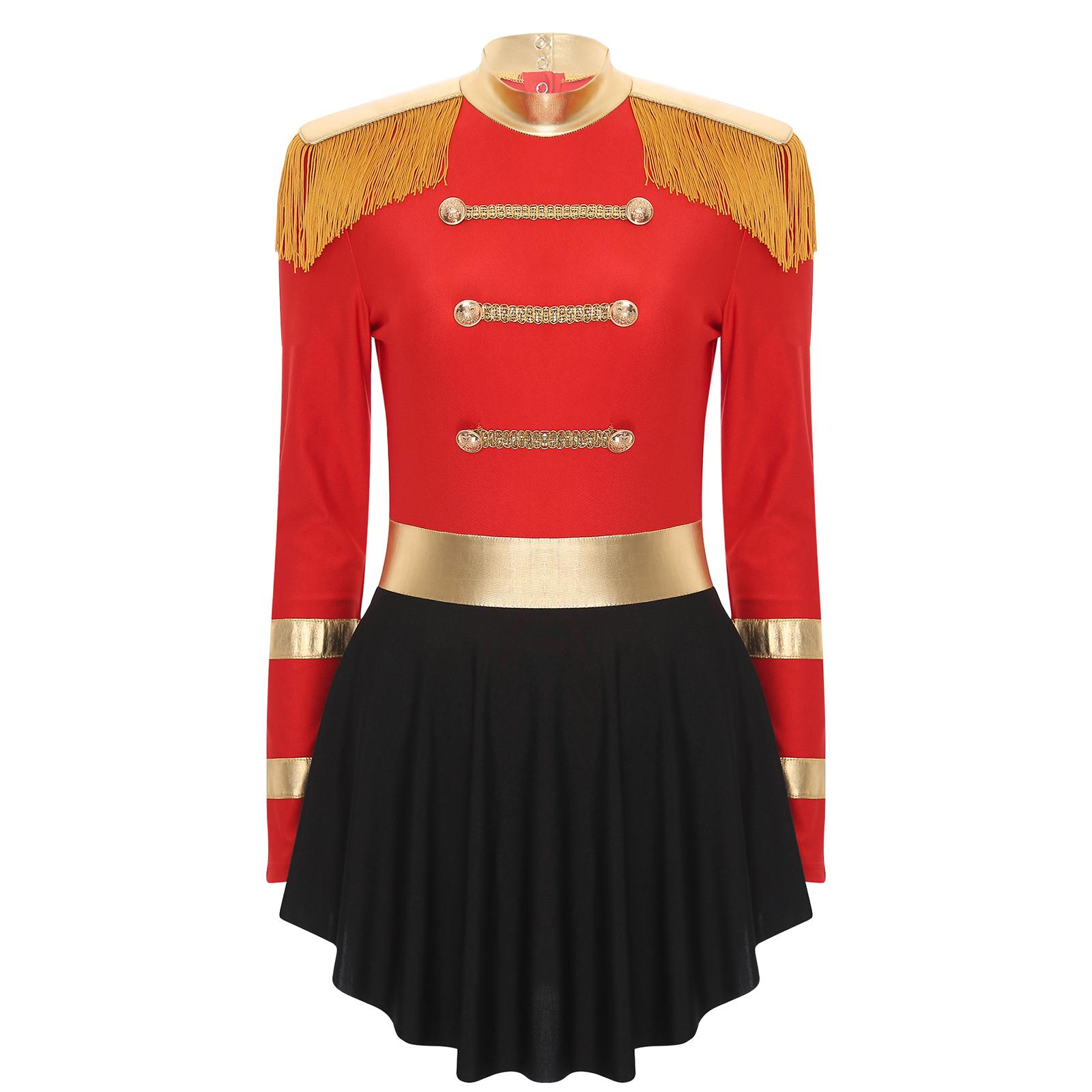 

Women Circus Ringmaster Costume Fringe Shoulder Detail Keyhole Neckline Long Sleeve Bodysuit Halloween Dress S червоний