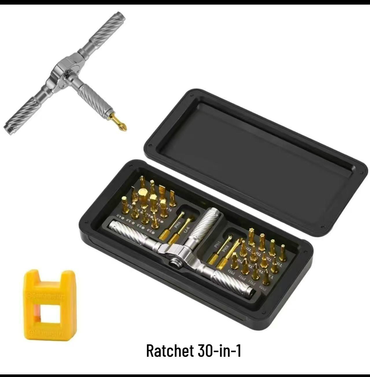 30-in-1 Multifunction S2 Steel Ratchet Screwdriver & Wrench Set