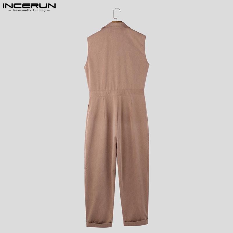 INCERUN Men V Neck Long Sleeve Irregular Layers Zipper Long Jumpsuits Rompers
