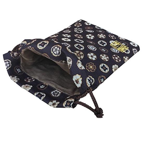 Zlatý brokátový stahovací sáček s čínským květinovým vzorem, střední velikost [Senshishuin] Nishijin-ori (Podšité) Vzor,