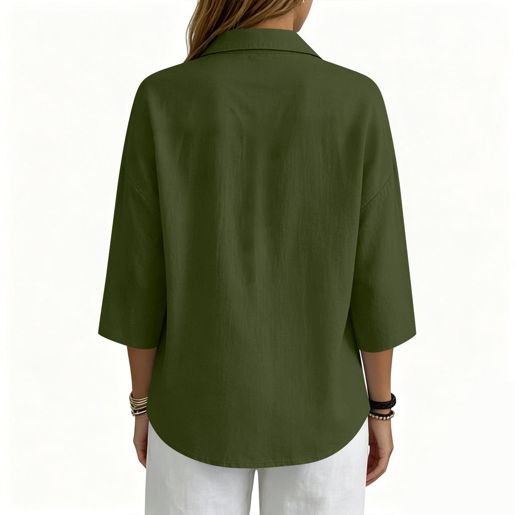 Women's 3/4 Sleeve Button Up Shirt V Neck Dressy Casual Summer Blouses Business Tops Work Collared Shirts