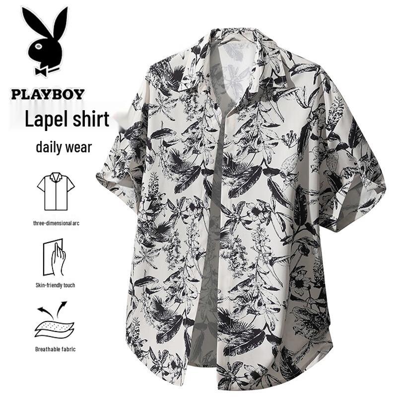 Men s Playboy Short Sleeve Hawaiian Shirt M