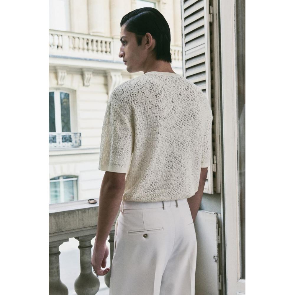 H M Regular Fit Textured Knit Tee wHite