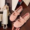 Vintage Women Fashion Single Shoes  Summer Autumn Bow Knot Soft Sole Mary Jane Shoes Round Toe Lightweight Comfortable Flats