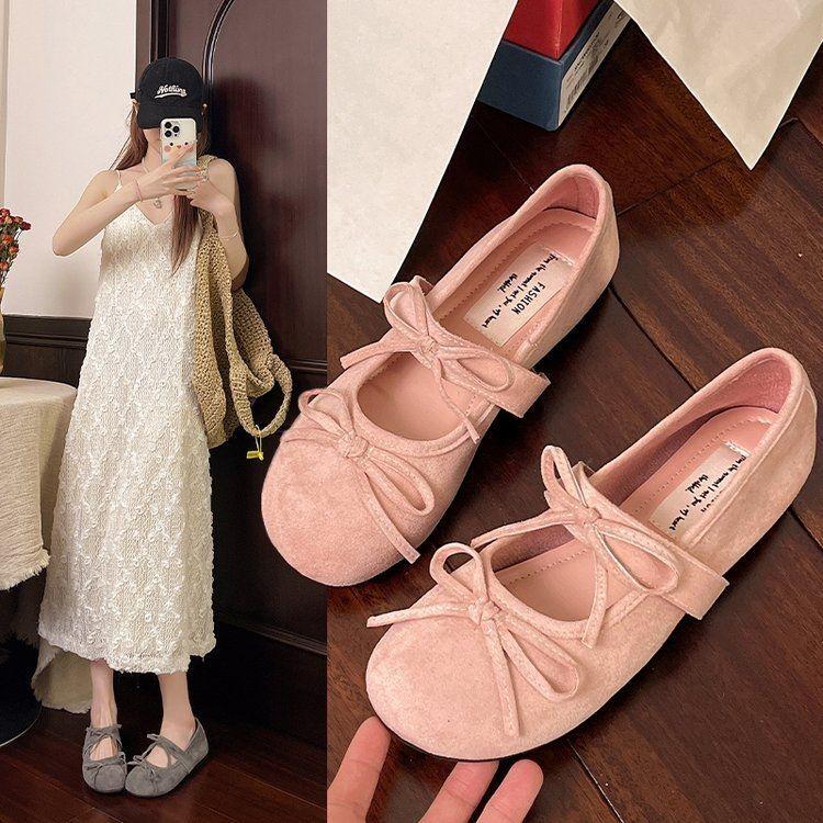 Vintage Women Fashion Single Shoes  Summer Autumn Bow Knot Soft Sole Mary Jane Shoes Round Toe Lightweight Comfortable Flats