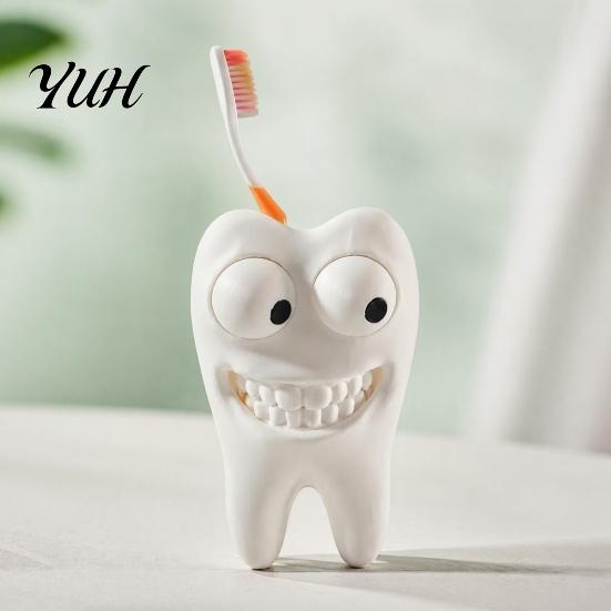 Unique Desk Accessories 3D Printed Smiling Tooth Toothbrush Holder, Funny Dental Figurine, Small Sculpture Creative Shaped Storage Stand for Bathroom