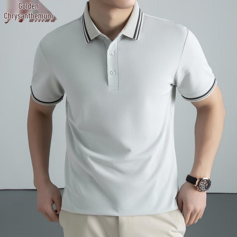 Camisa Polo Respirável de Mistura de Seda Masculina